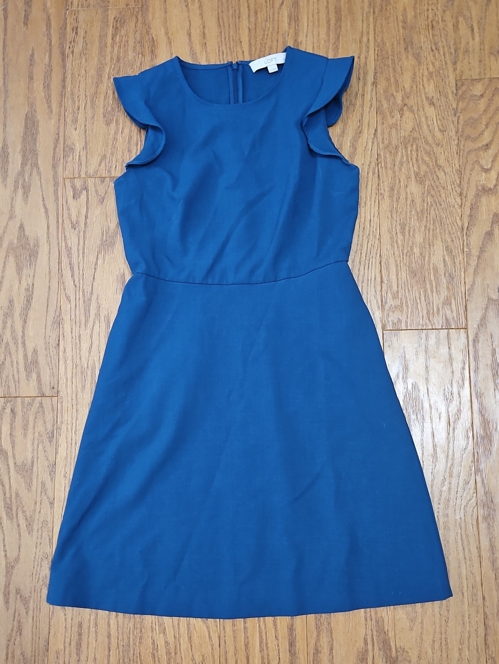 LOFT Ocean Blue Ruffle Sleeve A-Line Dress Size 2 Petite